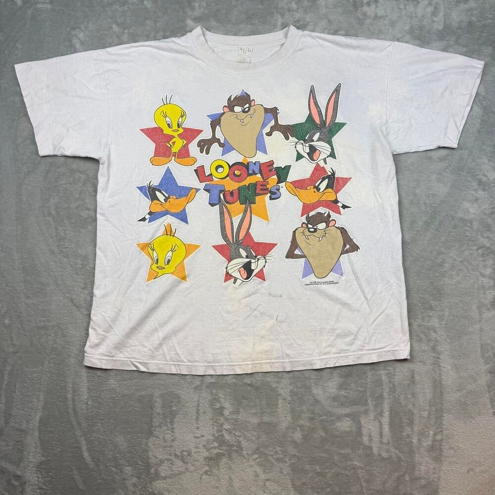 Looney-tunes Men's Grey and White T-shirt